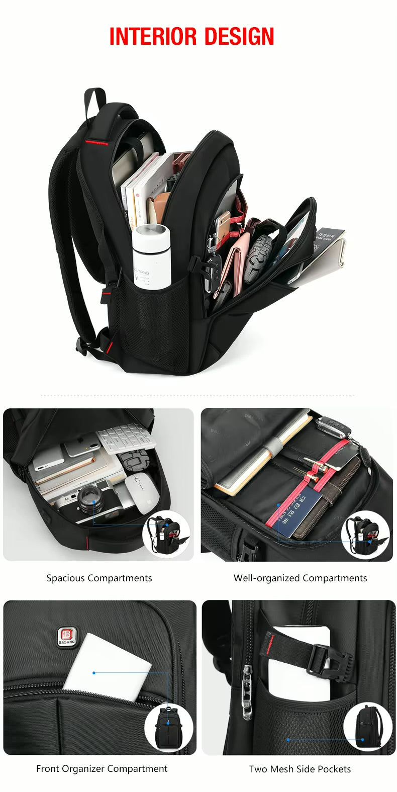 BaLang Laptop Backpack for 15.6″ inch laptop fit Computer Male Waterproof Men Bussiness Dayback Women Travel Bags Schoolbag for Teenager