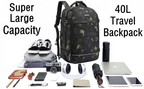 Asenlin 40L Travel Backpack for Women Men，17 Inch Laptop Backpack Flight Approved Luggage Carry On Water Resistant Computer Backpack for Weekender Overnight Large Daypack Woodland Camo