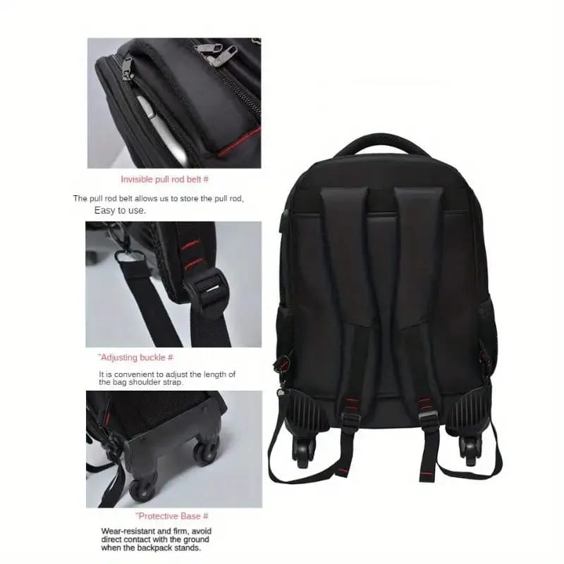 Business Travel Wheeled Backpack for Men & Women, Durable Water-Resistant, Adjustable Straps, Mature Style
