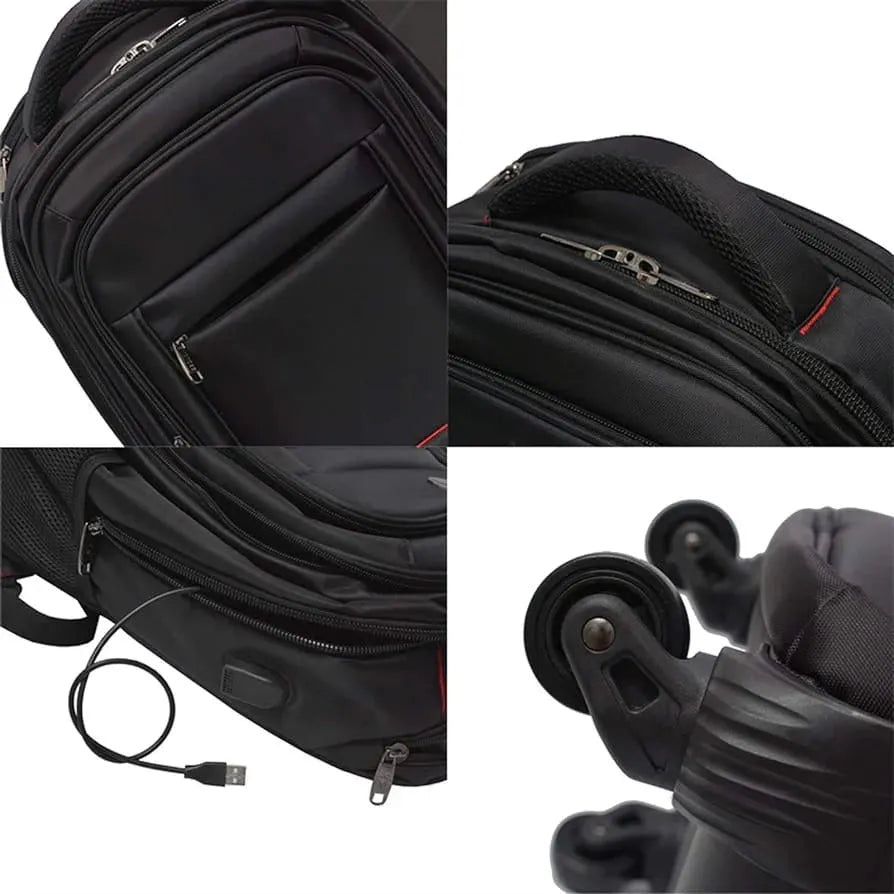 Business Travel Wheeled Backpack for Men & Women, Durable Water-Resistant, Adjustable Straps, Mature Style