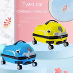 Children's Suitcase - on Wheels Cartoon Can Sit to Ride Rolling Luggage Spinner Suitcase Cabin Carry on Travel Bag Trolley Case