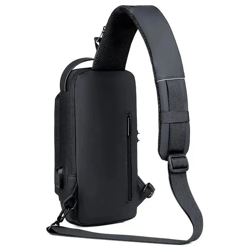 Fashion Men Sling Bag Pack with Lock Waterproof -Theft Chest Bag with USB Charging Port Shoulder Bag Body Backpack