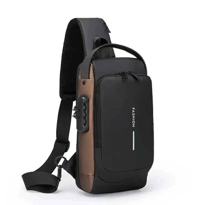 Fashion Men Sling Bag Pack with Lock Waterproof -Theft Chest Bag with USB Charging Port Shoulder Bag Body Backpack