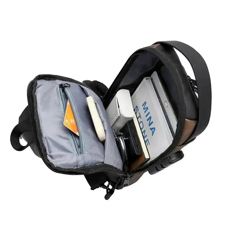 Fashion Men Sling Bag Pack with Lock Waterproof -Theft Chest Bag with USB Charging Port Shoulder Bag Body Backpack