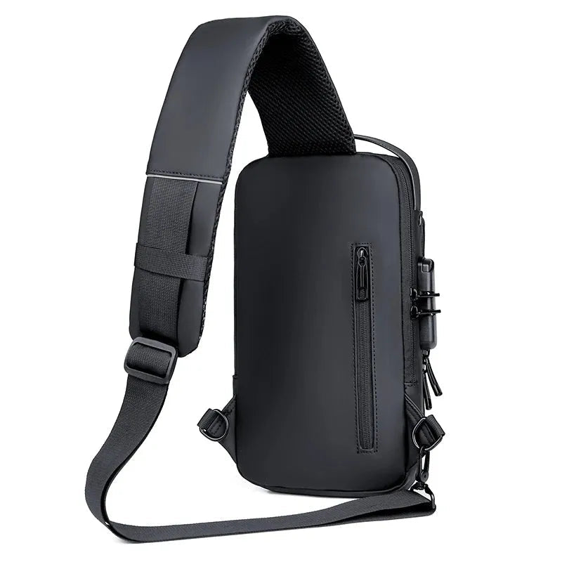 Fashion Men Sling Bag Pack with Lock Waterproof -Theft Chest Bag with USB Charging Port Shoulder Bag Body Backpack