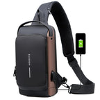 Fashion Men Sling Bag Pack with Lock Waterproof -Theft Chest Bag with USB Charging Port Shoulder Bag Body Backpack