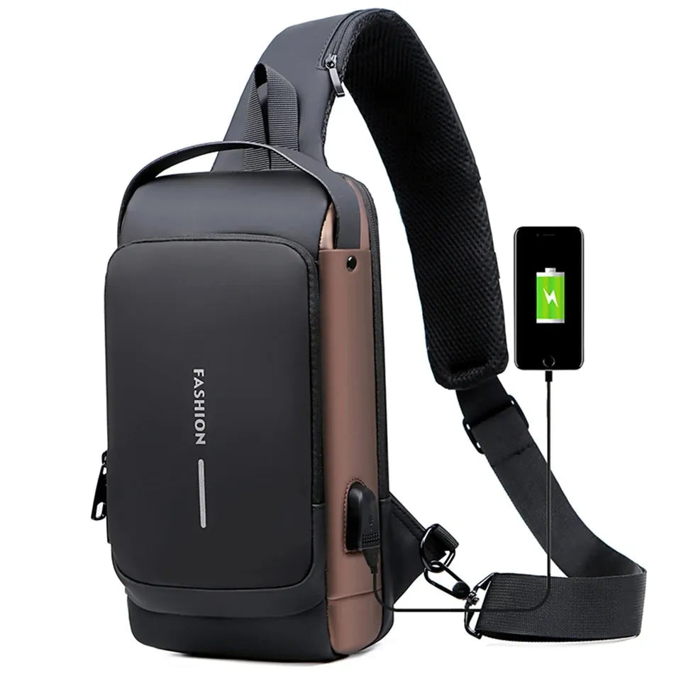Fashion Men Sling Bag Pack with Lock Waterproof -Theft Chest Bag with USB Charging Port Shoulder Bag Body Backpack