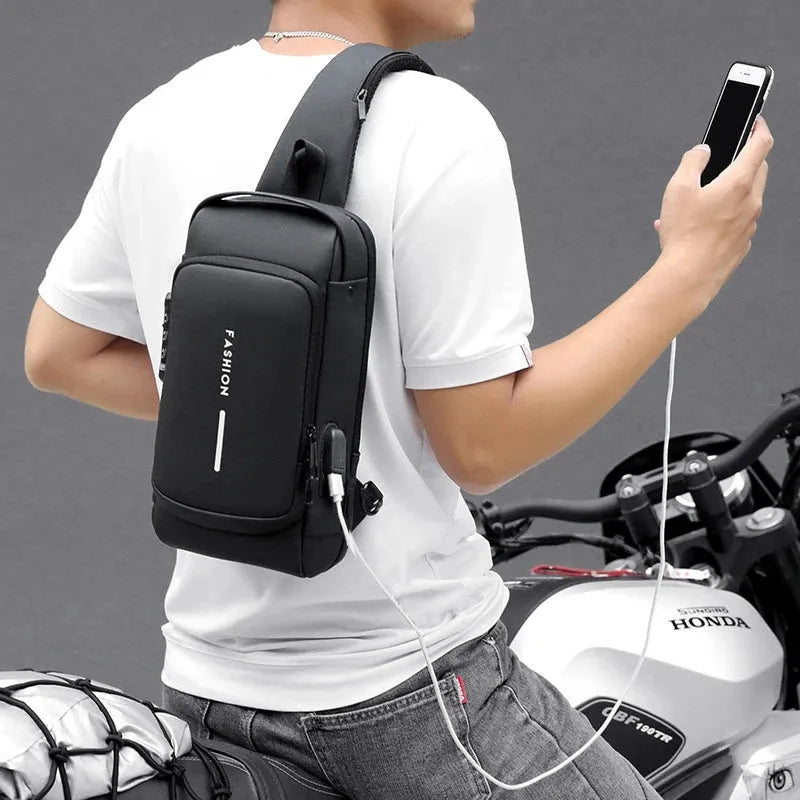 Fashion Men Sling Bag Pack with Lock Waterproof -Theft Chest Bag with USB Charging Port Shoulder Bag Body Backpack