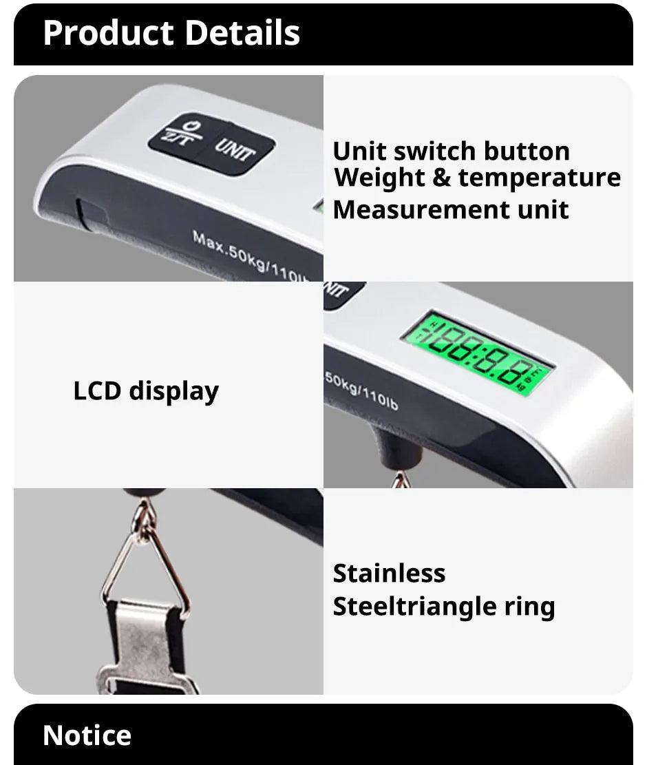 Luggage Scale Digital - LCD Display - 110lb/50kg Electronic Luggage Hanging Suitcase Travel Weighs Baggage Bag Weight Balance - Without Box