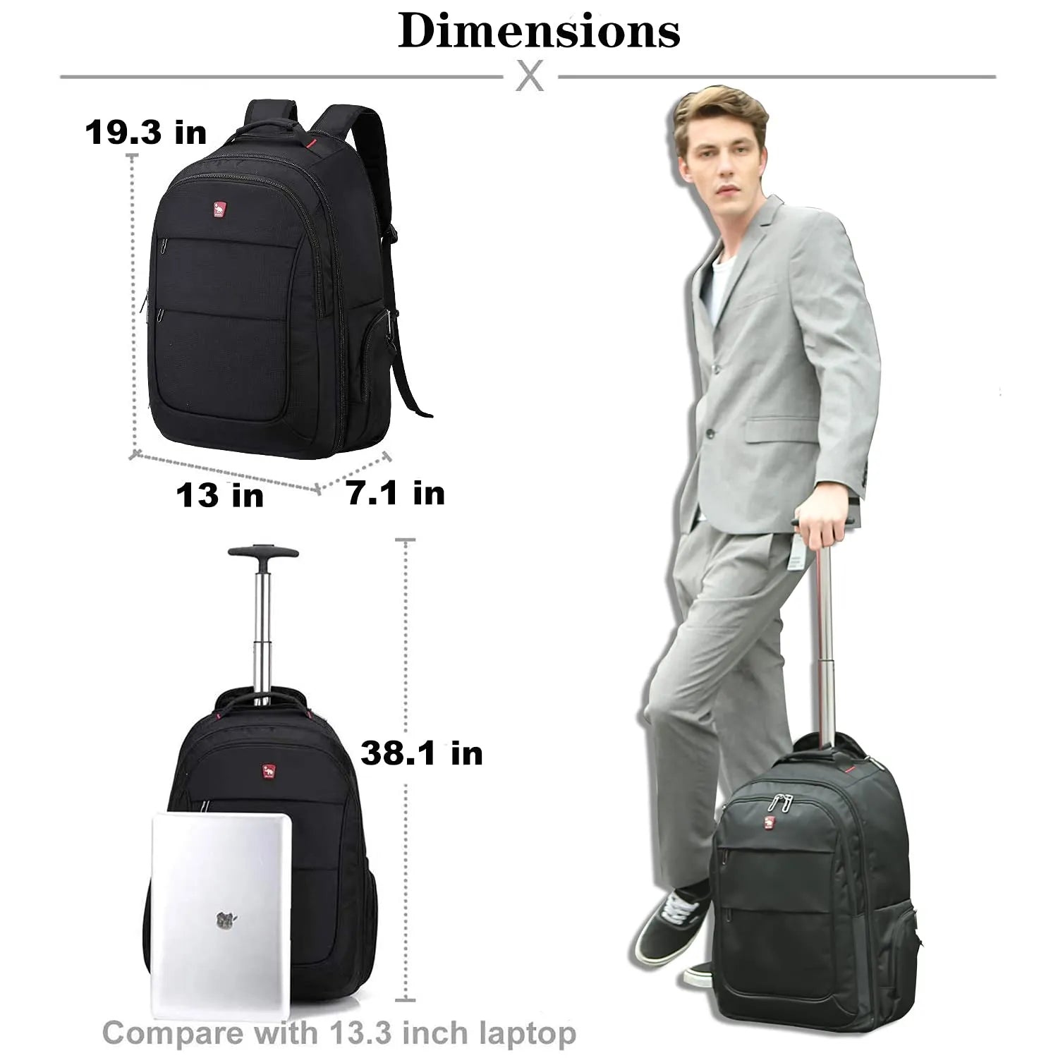 OIWAS travel bag with wheels | 15.6 inch laptop bag | 55x40x20 hand luggage backpack |backpack trolley simple hand luggage for business travel and vacation